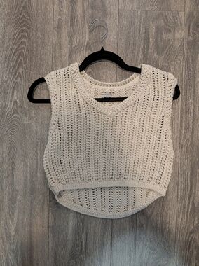 American Eagle Outfitters Cream Crochet Knit Sweater Vest